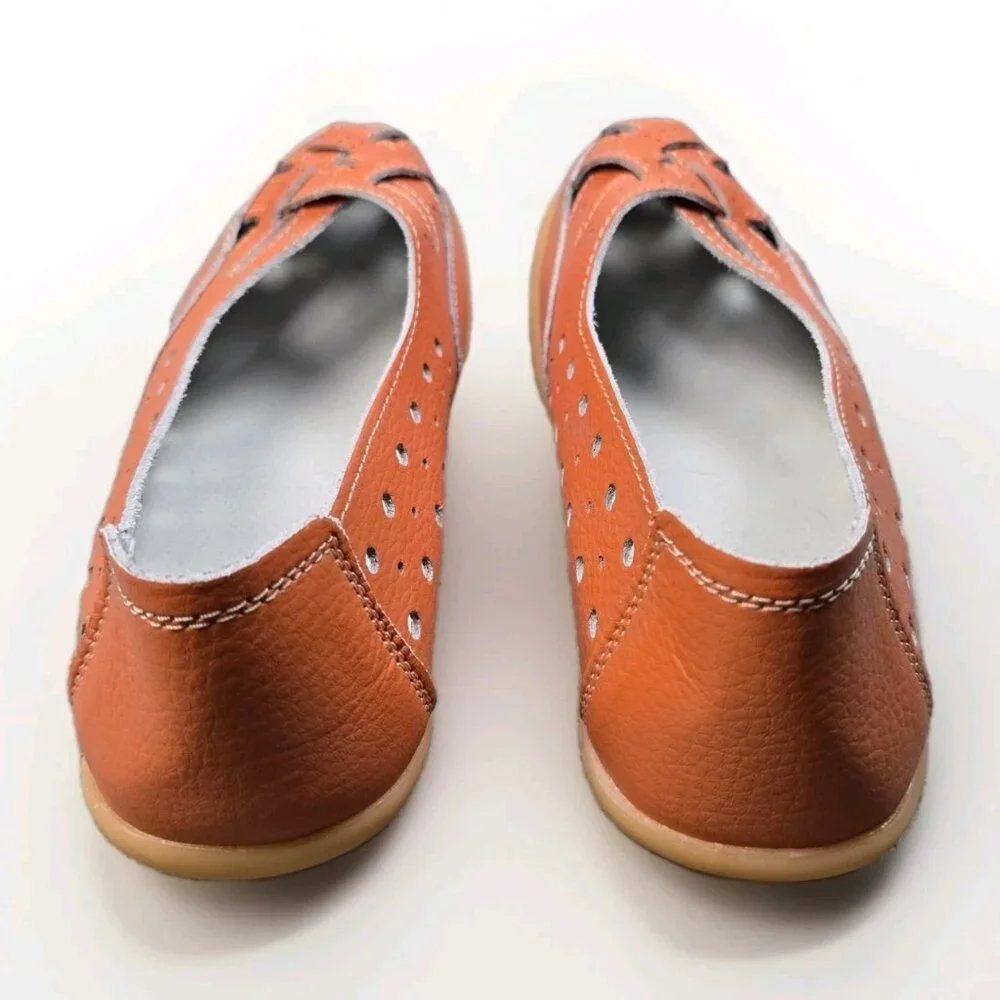 Women's Size 7 Orange Casual Classic Leather Slip On Ballet Flats Comfort Shoes - Picture 7 of 8
